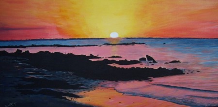 Coucher de soleil sur les rochers    80x40